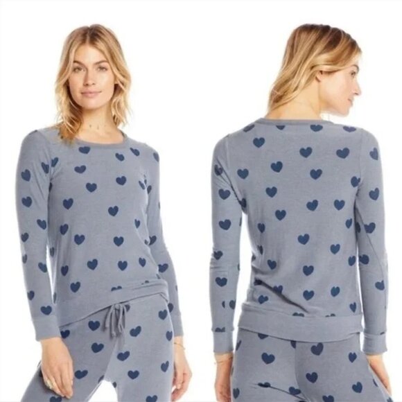 Chaser Blue Hearts Crewneck Long Sleeve Pullover Sweatshirt NWT Size Small - Picture 1 of 13